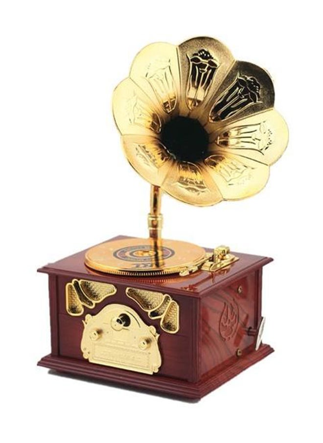 Vintage Gramophone Shaped Music Box Brown/Gold