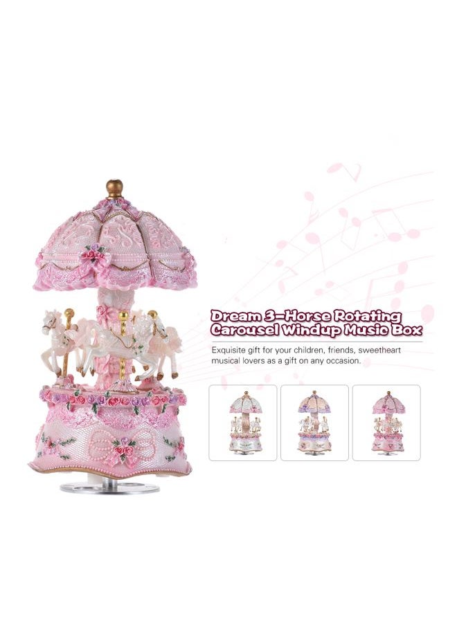 Merry-Go-Round Carousel Music Box Pink/White 16x10centimeter