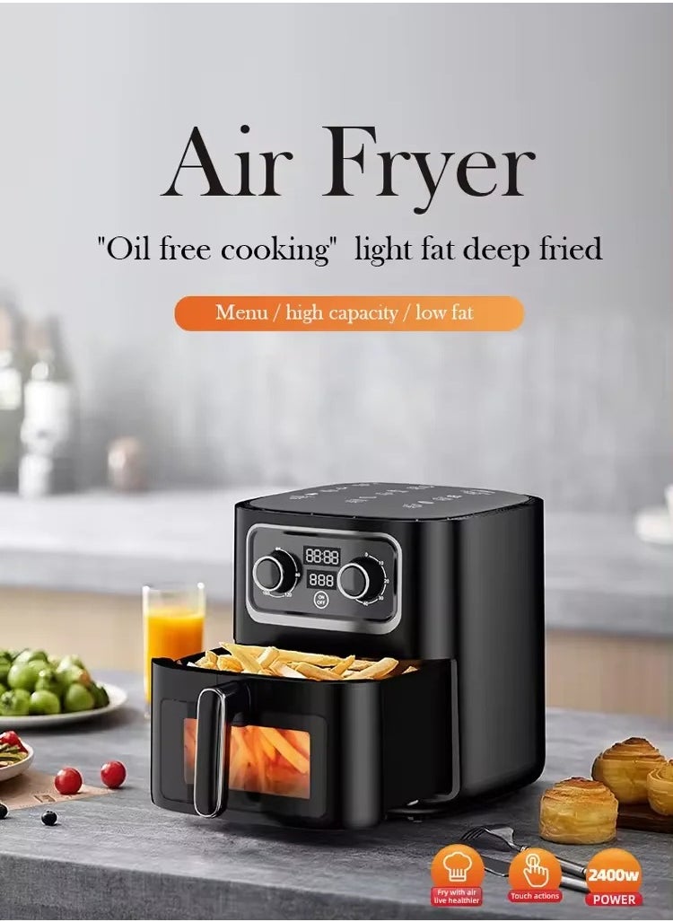 10L  Air Fryer Oven with LED Digital Touch Screen Visual Window, 360 Degree Full Baking, Non-Stick Cooking Surface Dishwasher Safe Basket, Black