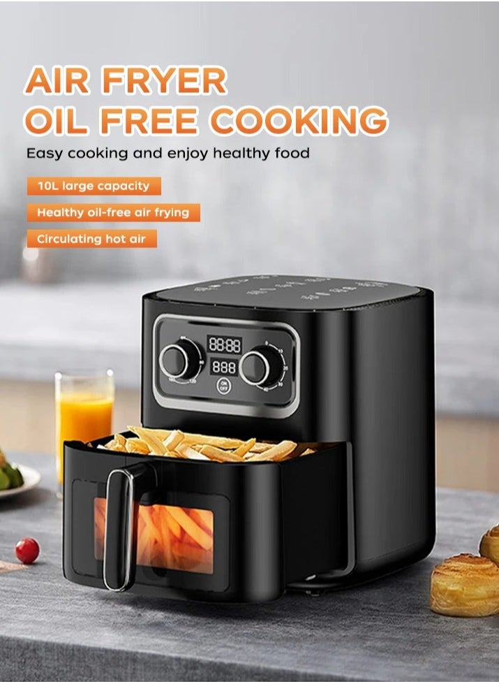 10L  Air Fryer Oven with LED Digital Touch Screen Visual Window, 360 Degree Full Baking, Non-Stick Cooking Surface Dishwasher Safe Basket, Black