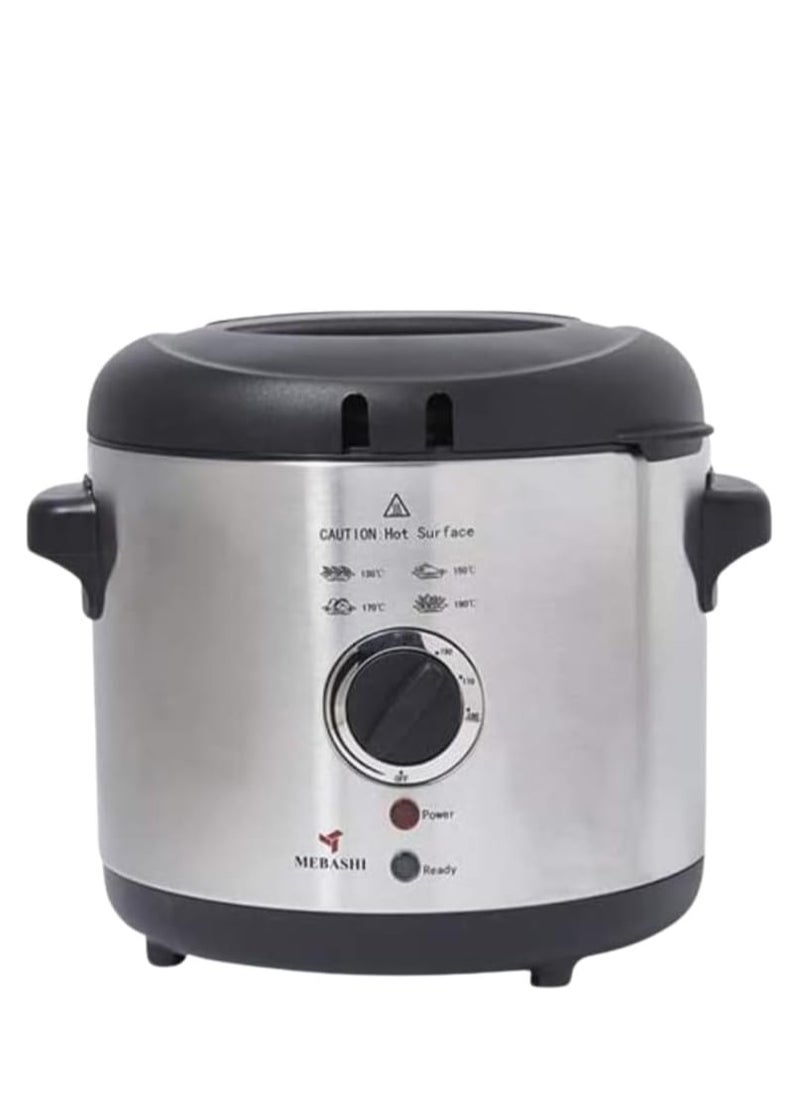 MEBASHI Deep Fryer, 1.5 L Capacity, Stainless Steel, Adjustable Thermostat,(1100W) Detachable Oil Tank (ME-DF8001SCB)