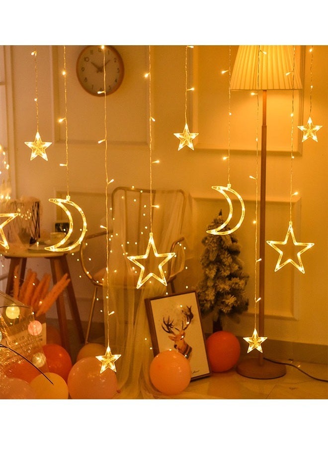 LED 5 pointed Star Curtain String Waterproof Fairy Lights with Remote and Battery+USB Dual Power