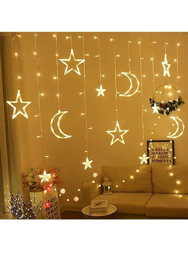 LED 5 pointed Star Curtain String Waterproof Fairy Lights with Remote and Battery+USB Dual Power