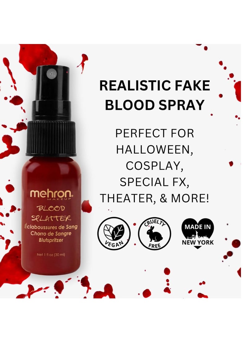 Mehron Makeup Blood Splatter | Professional Fake Spray Blood | Fake Blood Makeup for Performance, Face Paint, Costumes, & Special FX 1 fl oz (30 ml)