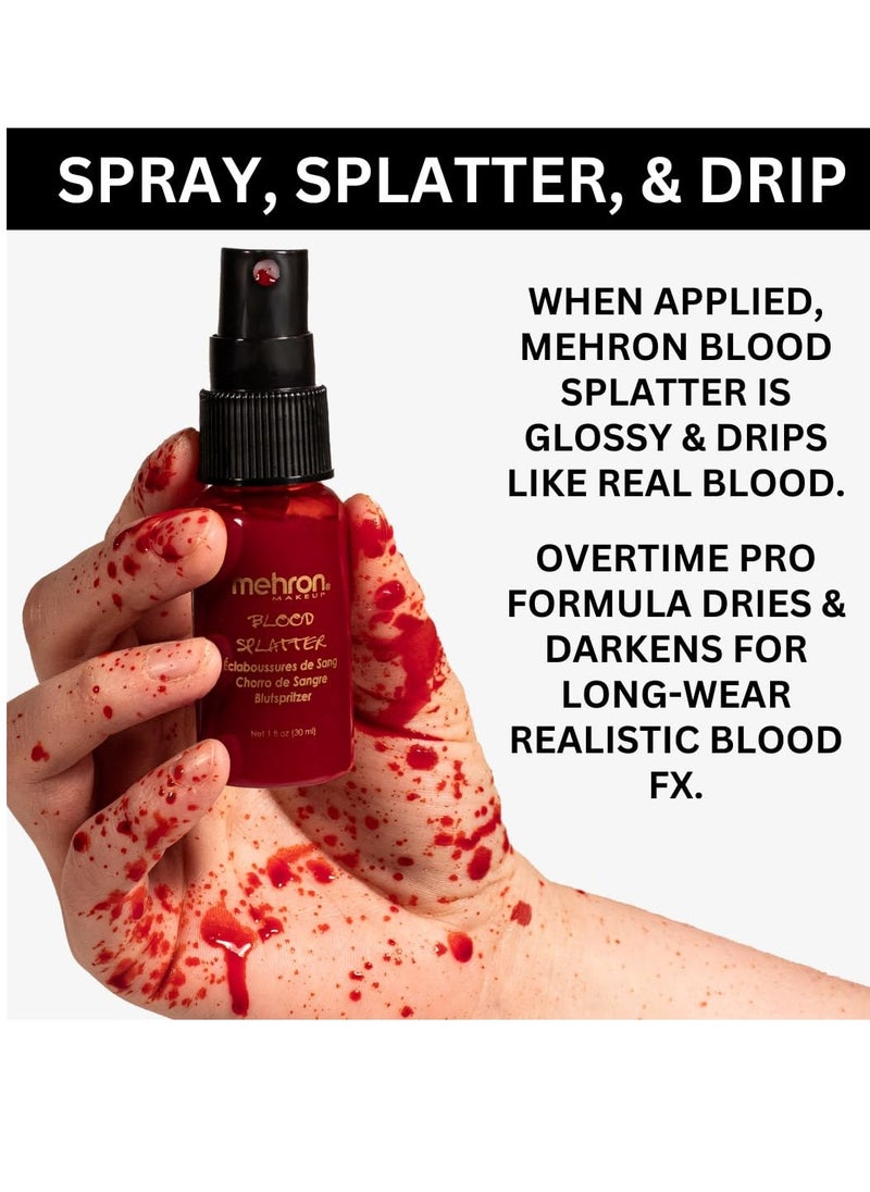 Mehron Makeup Blood Splatter | Professional Fake Spray Blood | Fake Blood Makeup for Performance, Face Paint, Costumes, & Special FX 1 fl oz (30 ml)