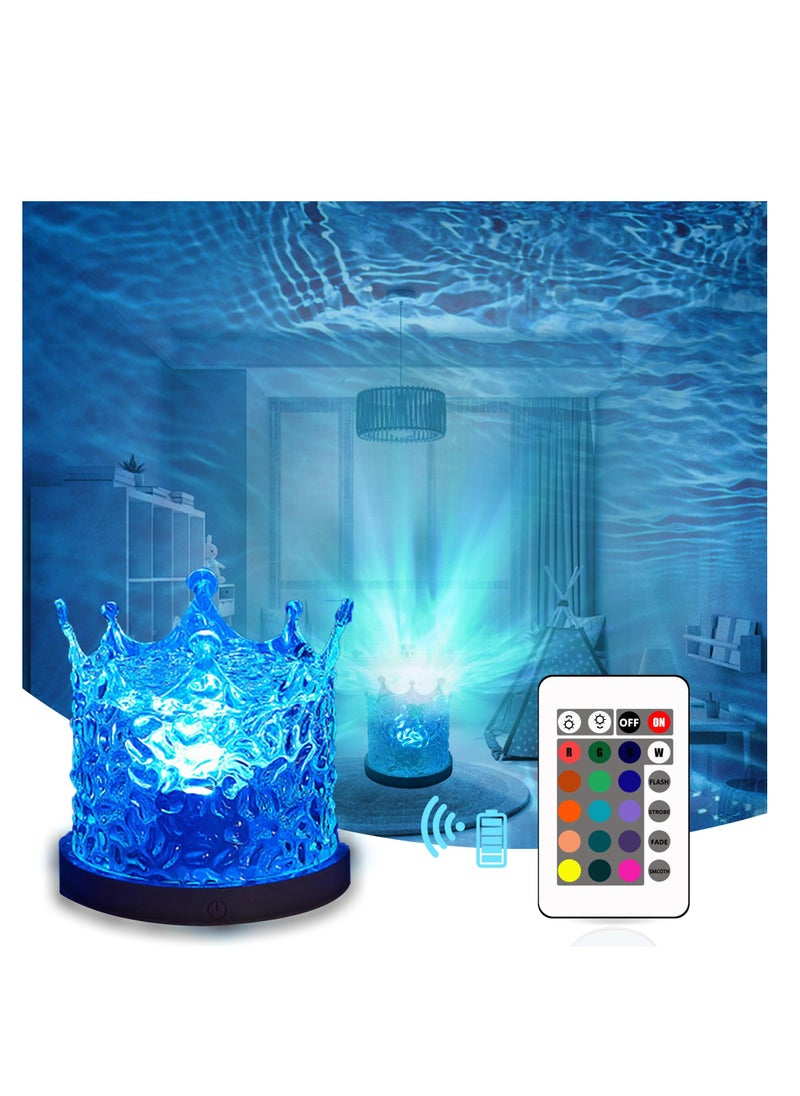 Northern Lights Ocean Wave Projector Crown Light, 16 Colors Gradual Rotating Flame Water Lamp, Wave Night Light with Remote Control for Bedroom Living Office Restaurant Underwater Projector