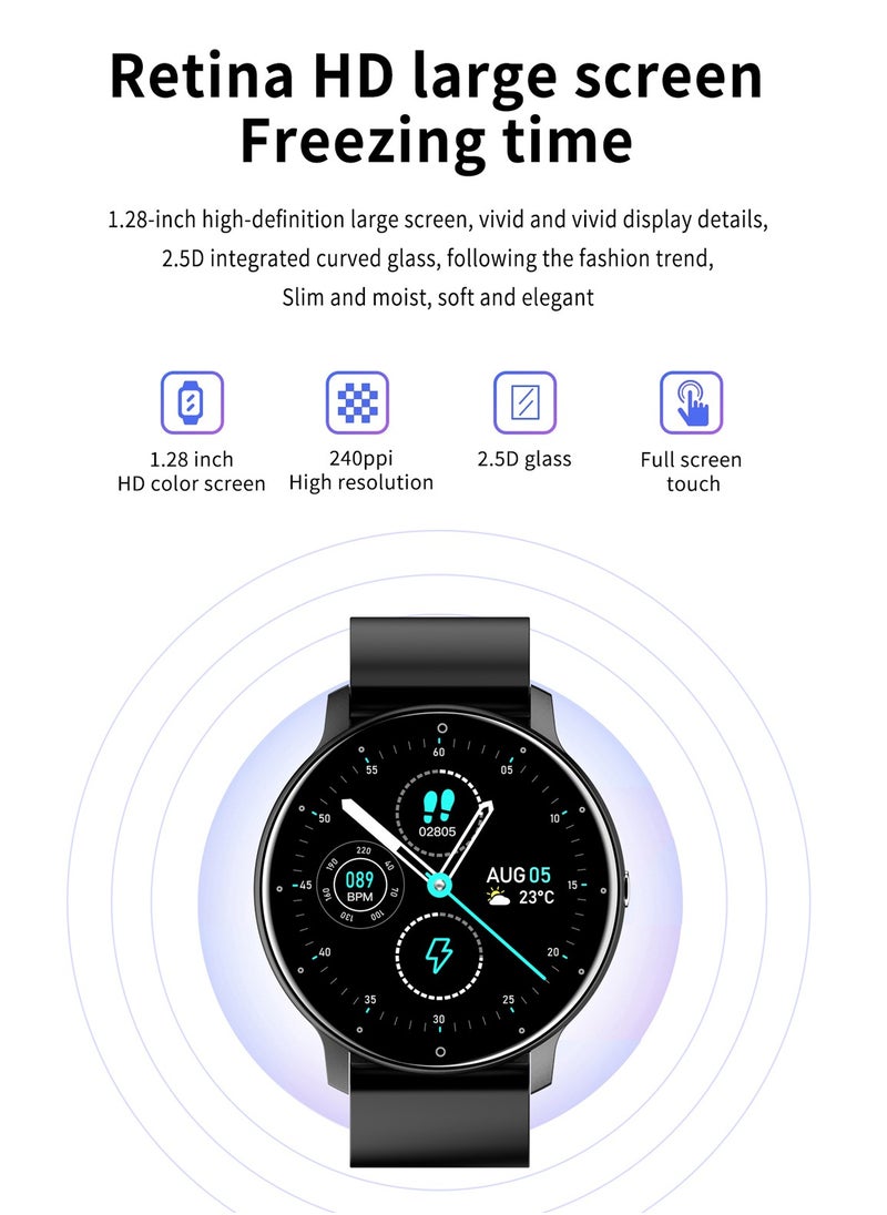 Fashion Smart Bluetooth Watches, 1.28 Inch Full Screen Touch, Message Reminder, Sports Sleep Heart Rate Monitoring, Men's/Women's Universal Smartwatch, Android 5.0, IOS 9.0 And Above System Universal RT-ZL02 Pro