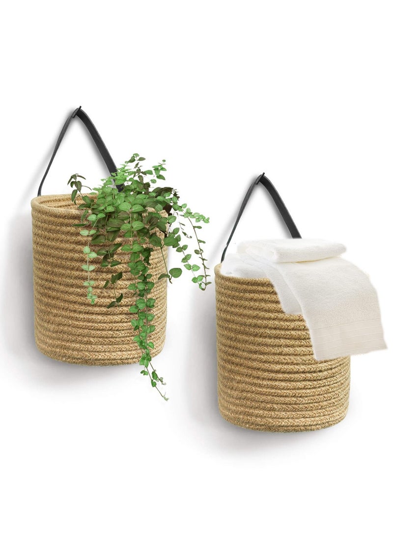 SYOSI, 2pack Wall Hanging Rope Basket, Small Woven Bathroom Dirty Clothes Basket, Fern Hanging Rope Basket, Flower Basket Decor Set Boho