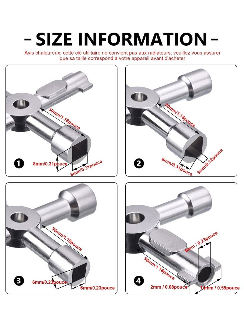 Meter Box Key Gas Key Meter Key 4 Way Multi-Functional Utilities Key for Electric Cupboard Cabinet Opening Key Silver