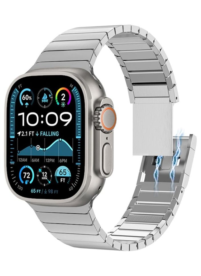 Stainless Steel Band for Apple Watch Ultra Band 49mm 45mm 44mm 42mm 38mm 40mm 41mm, Metal Strap with Folding Clasp for Apple Watch Series 8 7 6 5 4 3 2 1 for Men