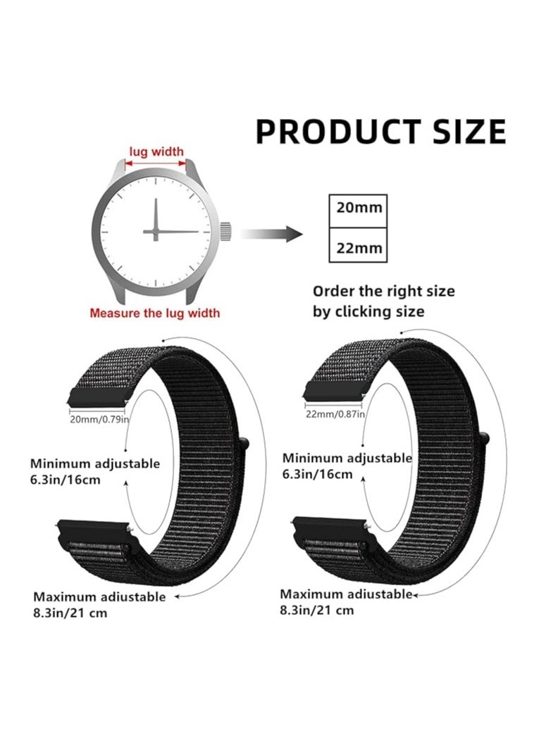 Nylon Fabric Watch Straps 20 mm/22 mm Bracelet for Men Women Replacement Strap Quick Release Smartwatch Sport Watches Replacement Strap Adjustable Soft Breathable Watch Strap