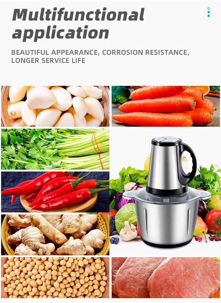 Food Chopper, Meat Chopper with Powerful Motor, 5L Stainless Steel Bowl, 3 Speed, 4 Sharp Blades, Multi Chopper & Grinder for Meat, Fruits, Baby Food, Vegetables