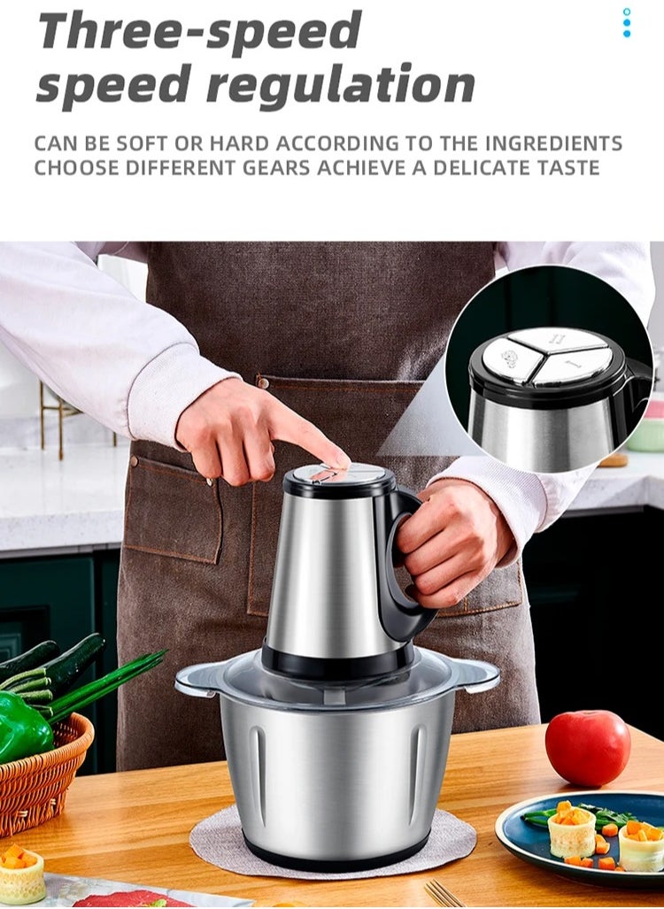 Food Chopper, Meat Chopper with Powerful Motor, 5L Stainless Steel Bowl, 3 Speed, 4 Sharp Blades, Multi Chopper & Grinder for Meat, Fruits, Baby Food, Vegetables