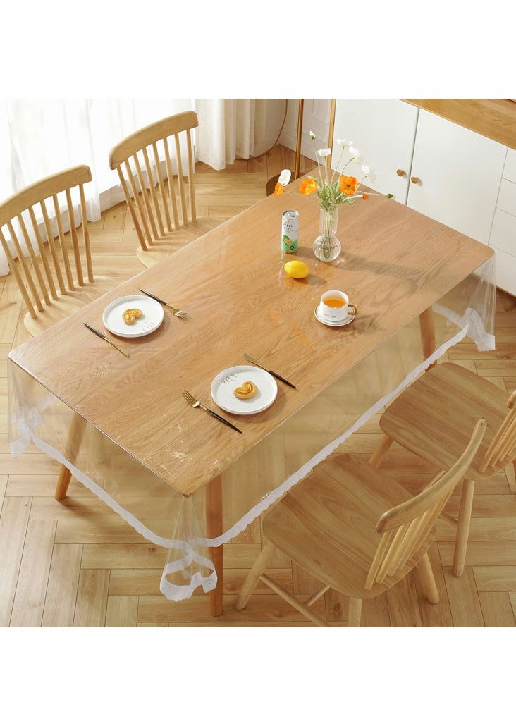 Clear Plastic Tablecloth Rectangle PVC Protector Vinyl Waterproof Oil Wipeable ProofTablecloth Cover Table Top Transparent Table Clothes for Rectangle Tables Wood Furniture 59x74inch Lace Boho