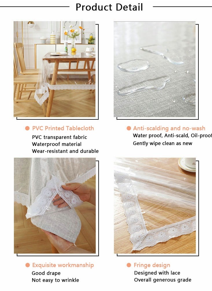 Clear Plastic Tablecloth Rectangle PVC Protector Vinyl Waterproof Oil Wipeable ProofTablecloth Cover Table Top Transparent Table Clothes for Rectangle Tables Wood Furniture 59x74inch Lace Boho