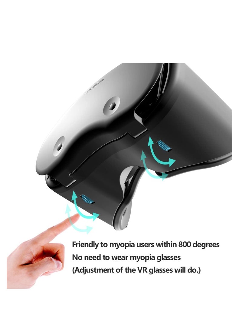 VR Headset Virtual Reality Glasses Compatible with for iPhone/Android New Goggles for 3D VR Movies Universal VR Gear Compatible 5-7 Inch Soft Comfortable Adjustable Distance Eye Protection