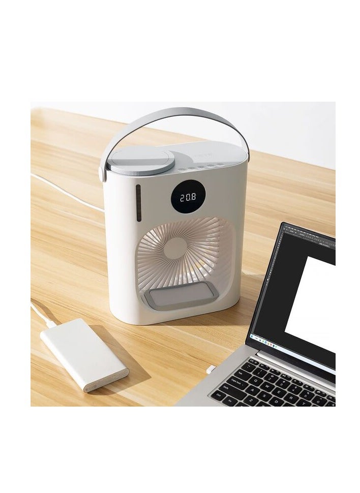 Smart Desktop Cold Fan, Quiet Operation, Portable Misting Fan With 900ml Water Tank, Adjustable 3 Wind Speeds, Intuitive LED Display & 9W Power, Can Use Power Bank CL08 - White