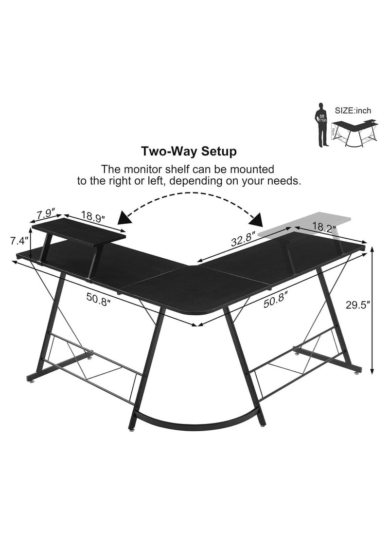 L-Shaped Desk Computer Corner Desk, L Shaped Home Office Desk, Large Gaming Desk Sturdy Writing Desk Writing Workstation, Simple Modern Gaming Desk (Black, 51inch)