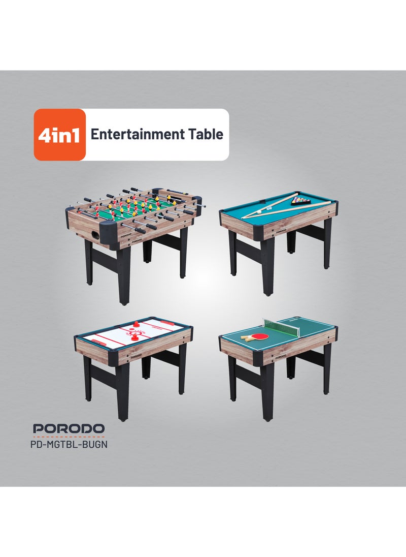 4-in-1 Multi-Game Table / Hockey Table / Billiard Table / Table Tennis / Foosball Table / Quick Set-Up / Easy Transition - Brown