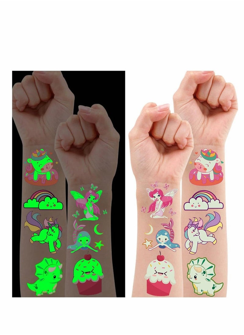 Luminous Tattoos, Party Bag Fillers Temporary Tattoo Stickers with Unicorn/Dinosaur/Mermaid, Birthday Decorations Party Favors Supplies for Boys and Girls, 140 Styles(10 Sheets)