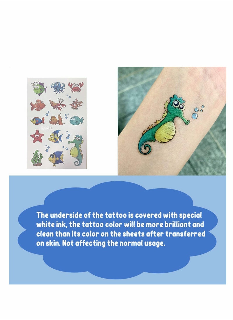 Ocean Theme Temporary Tattoos, Fake Tattoos Stickers With Mermaid Shark Tropical Fish Whale, Beach Pool Under Sea Decorations Birthday Party Supplies Favors for Boys and Girls, 12 Sheets
