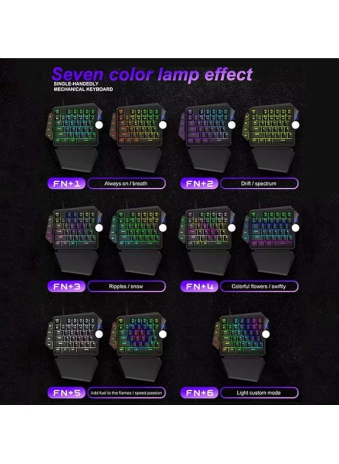 One Handed Gaming Mechanical Keyboard, RGB Backlight Single Hand Ergonomic E-Sports Game Keypad, 44 Keys for Desktop Notebook Tablet Game Console, Programmable Keys Multimedia Knob Keyboard