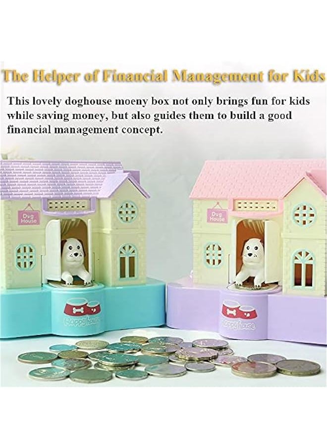 Doghouse Money Bank, Funny Electric Automatic Stealing Coin Bank gy Bank Toy Doggy Saving Box for Kids with Sound and Light Effects (Pink 1)