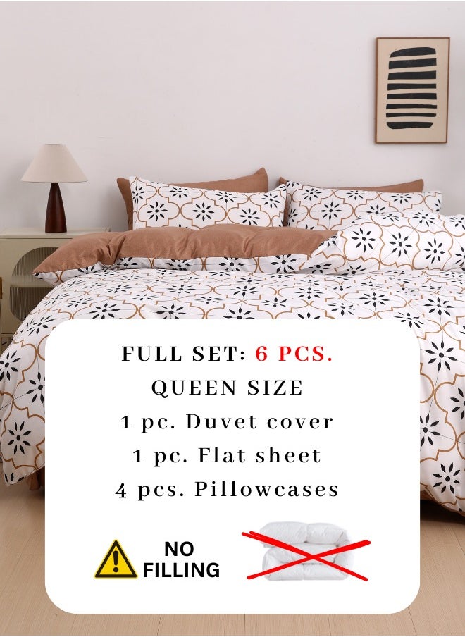 Queen size 6 piece duvet cover set modern tile print bedding set white.