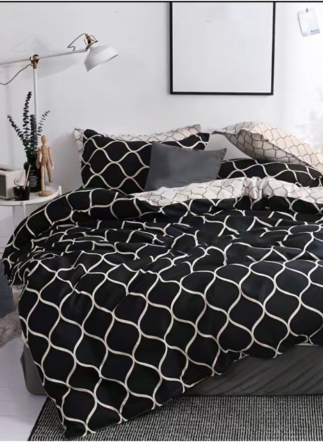 Queen Size 6 Piece Geometric Pattern Duvet Cover Set Black color Bedding Set.