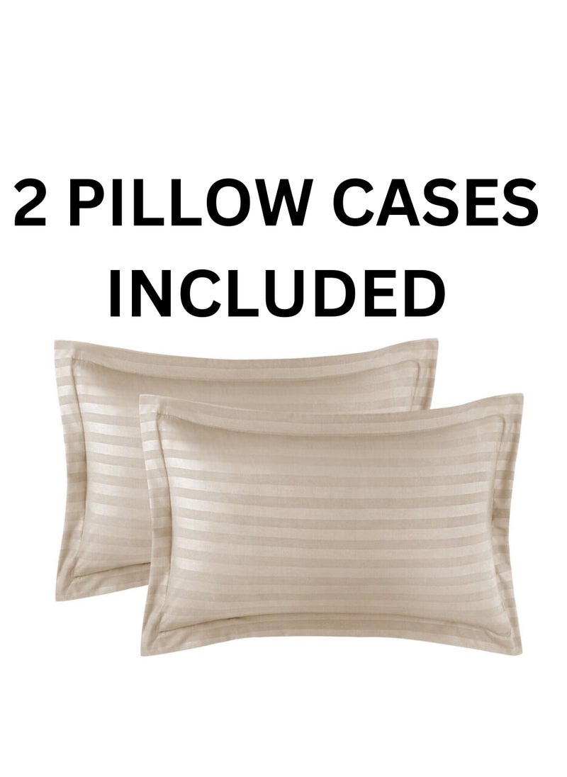 TW Premier Hotel Duvet Cover Single Size Stripe 4 Pcs Set - 1 Duvet Cover 160xx220cm (Without Filling), 1 Fitted Sheet 120x200+30cm, 2 Oxford Pillow Cases 48x74+5cm, Super Soft Quilt Cover