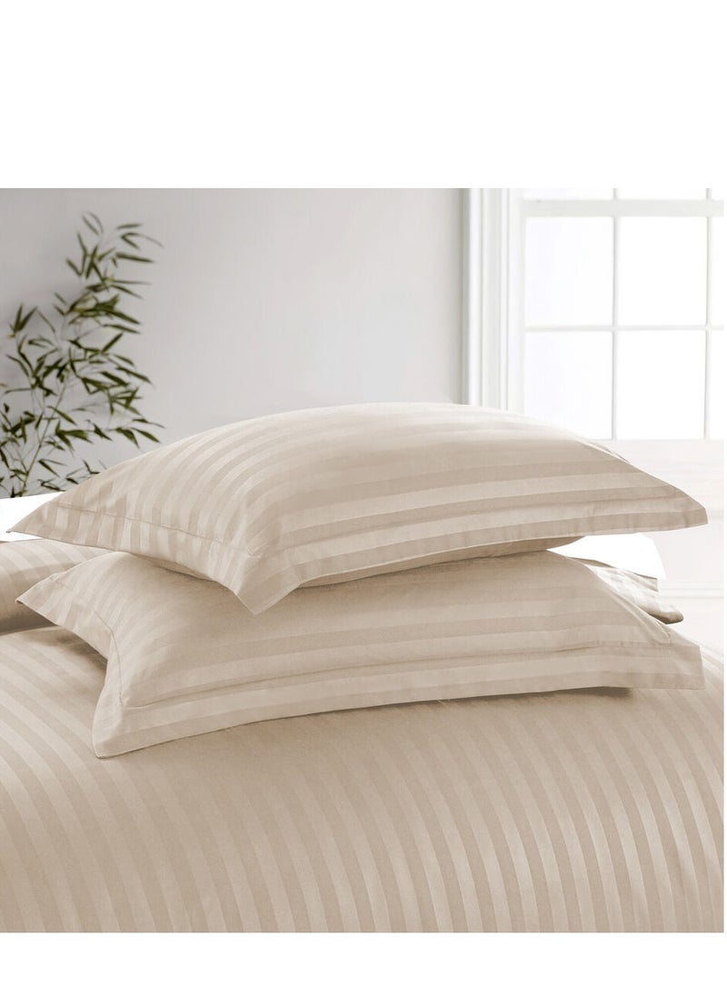 TW Premier Hotel Duvet Cover Single Size Stripe 4 Pcs Set - 1 Duvet Cover 160xx220cm (Without Filling), 1 Fitted Sheet 120x200+30cm, 2 Oxford Pillow Cases 48x74+5cm, Super Soft Quilt Cover