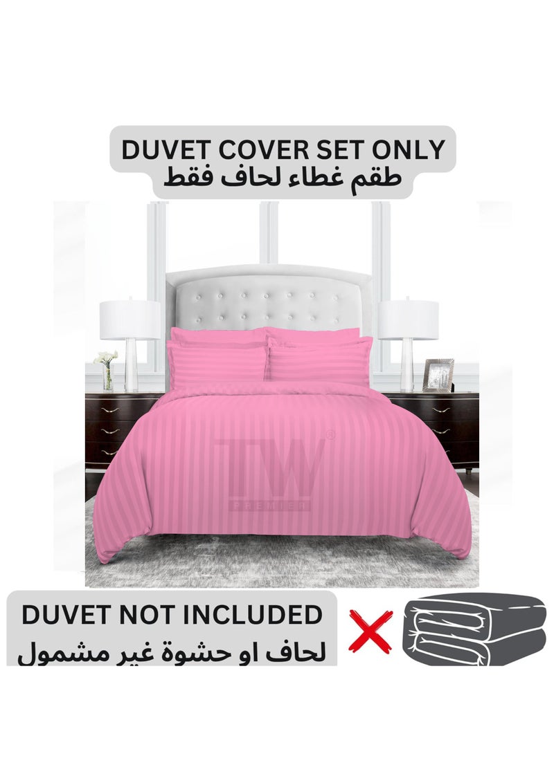 TW Premier Hotel Duvet Cover Single Size Stripe 4 Pcs Set - 1 Duvet Cover 160xx220cm (Without Filling), 1 Fitted Sheet 120x200+30cm, 2 Oxford Pillow Cases 48x74+5cm, Super Soft Quilt Cover
