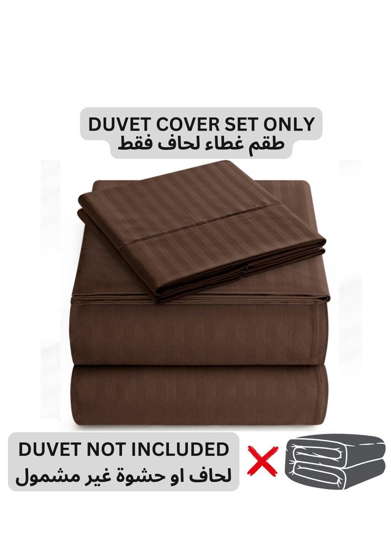 TW Premier Hotel Duvet Cover Single Size Stripe 4 Pcs Set - 1 Duvet Cover 160xx220cm (Without Filling), 1 Fitted Sheet 120x200+30cm, 2 Oxford Pillow Cases 48x74+5cm, Super Soft Quilt Cover