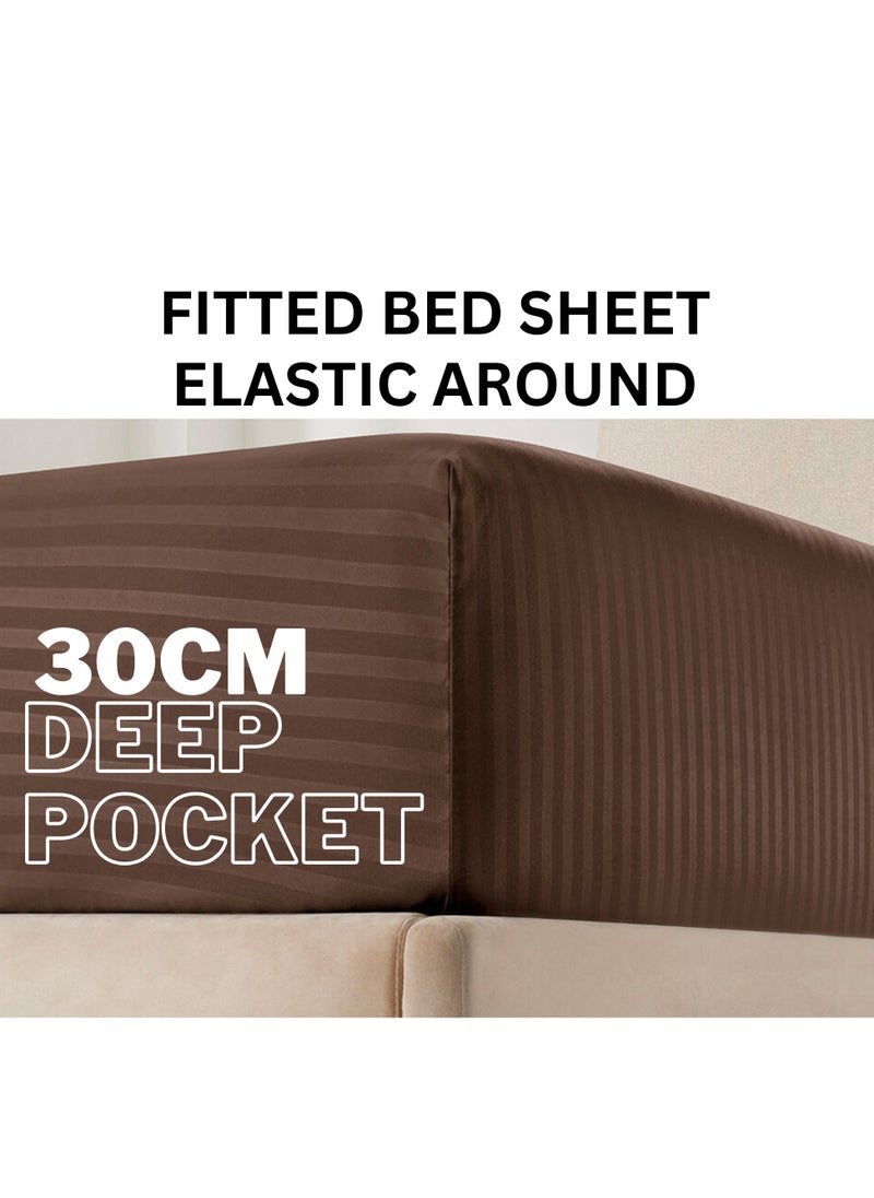 TW Premier Hotel Duvet Cover Single Size Stripe 4 Pcs Set - 1 Duvet Cover 160xx220cm (Without Filling), 1 Fitted Sheet 120x200+30cm, 2 Oxford Pillow Cases 48x74+5cm, Super Soft Quilt Cover