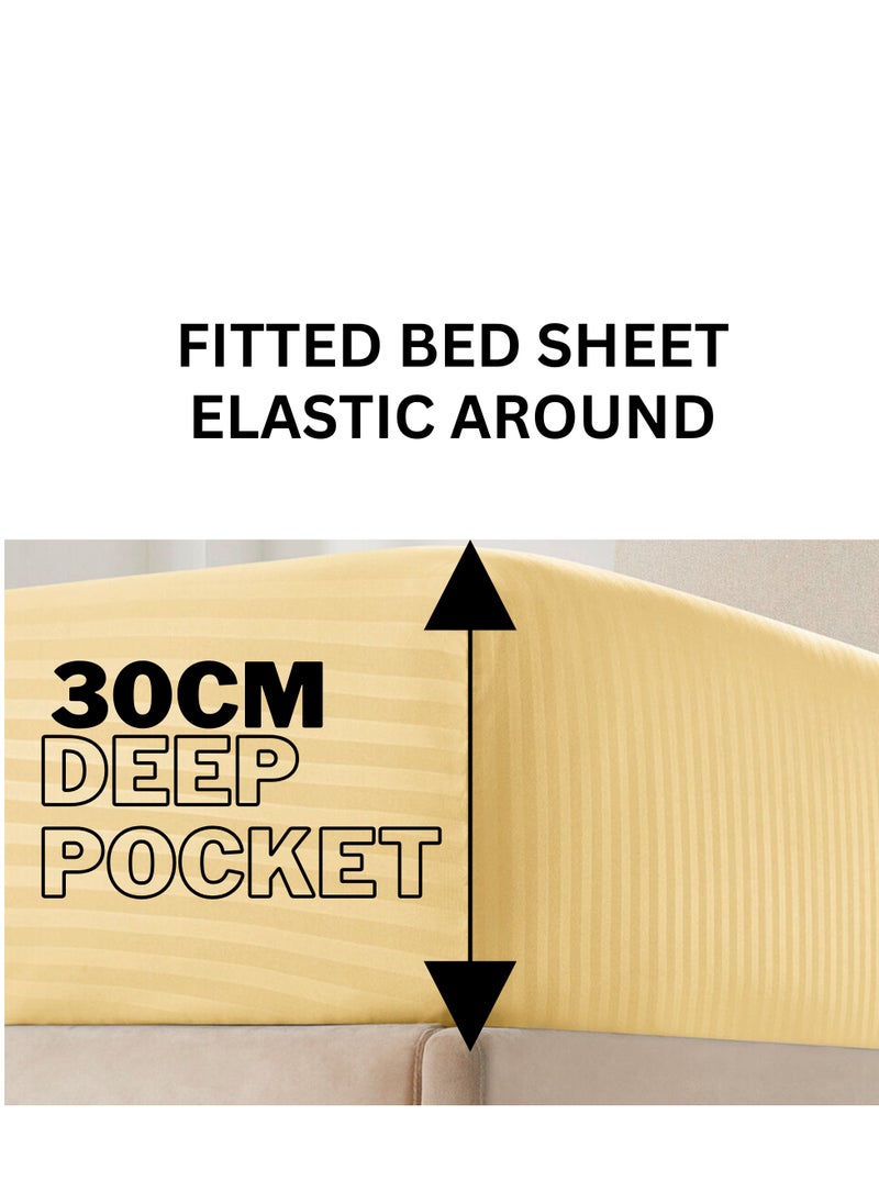 TW Premier Hotel Duvet Cover Single Size Stripe 4 Pcs Set - 1 Duvet Cover 160xx220cm (Without Filling), 1 Fitted Sheet 120x200+30cm, 2 Oxford Pillow Cases 48x74+5cm, Super Soft Quilt Cover