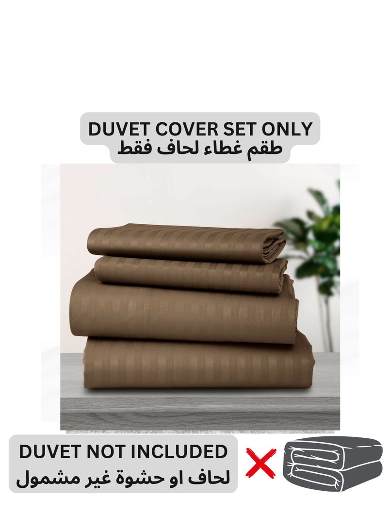 TW Premier Hotel Duvet Cover Single Size Stripe 4 Pcs Set - 1 Duvet Cover 160xx220cm (Without Filling), 1 Fitted Sheet 120x200+30cm, 2 Oxford Pillow Cases 48x74+5cm, Super Soft Quilt Cover