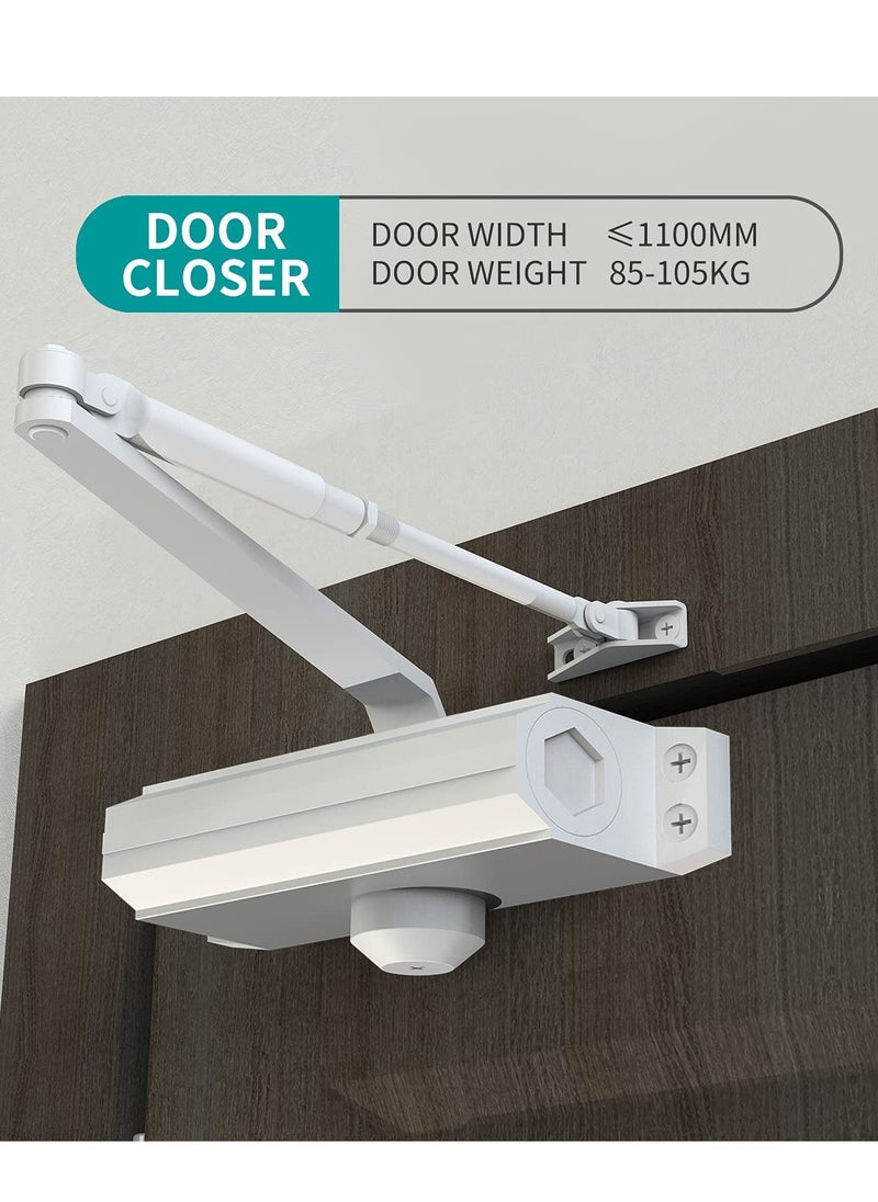 Automatic Door Closer Size 5 Suitable for Door Weight 85 105kg Spring Hydraulic Door Closer Aluminum Alloy Material Heavy Duty Easy Installation H 1322 H 1683 H 1883 GK 1883 Size 5 White