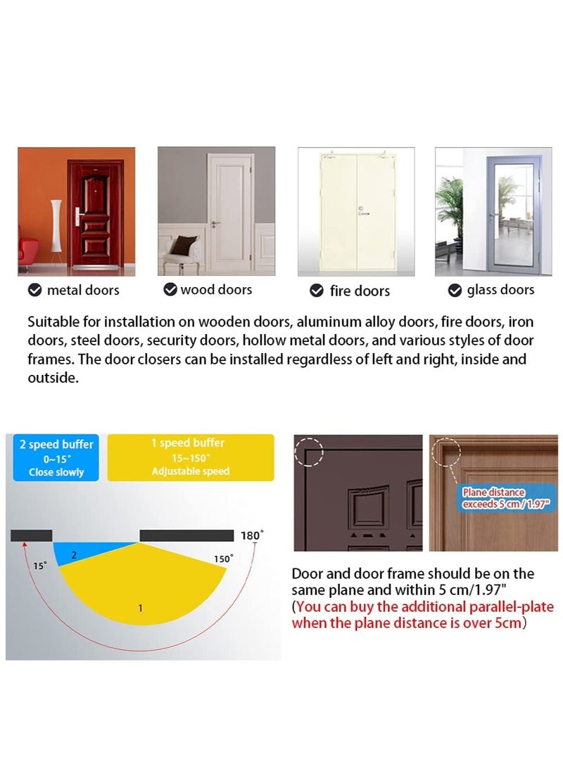 Automatic Door Closer Size 5 Suitable for Door Weight 85 105kg Spring Hydraulic Door Closer Aluminum Alloy Material Heavy Duty Easy Installation H 1322 H 1683 H 1883 GK 1883 Size 5 White