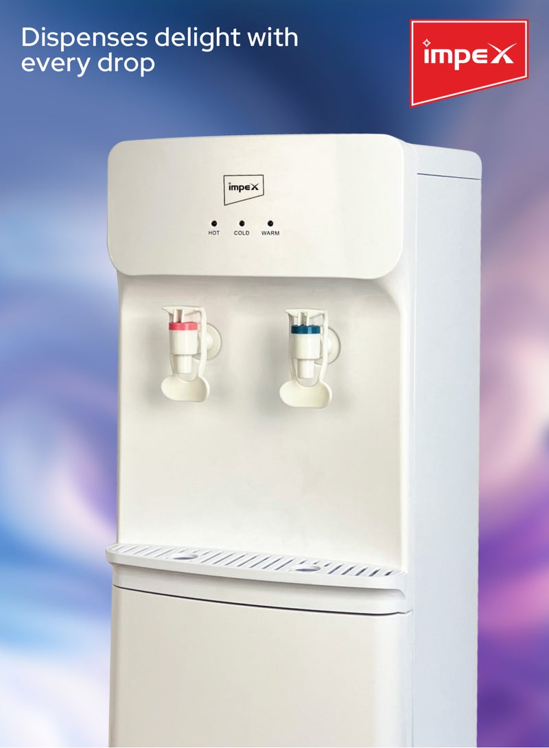 Water Dispenser 2 Taps Hot And Cold Stainless Steel Tank Compressor Cooling System WD 3904B White