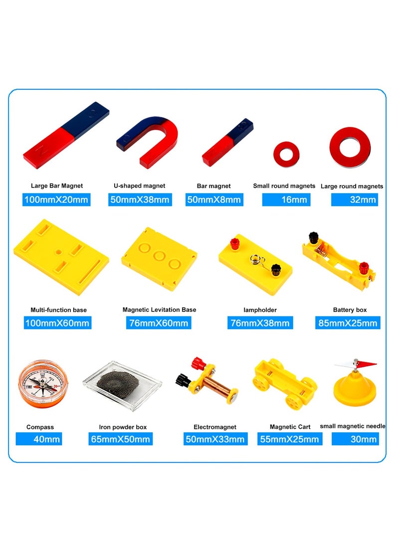 Large Science Magnet Kit for Kids, Physics Electromagnet Experiment Set, Including Bar/Horseshoe/Ring Magnets/Compass, Educational and Birthday Gift for Students