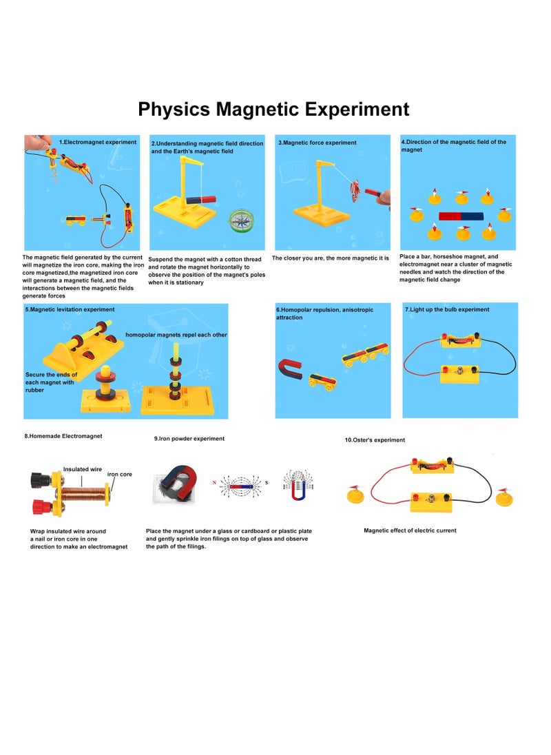 Large Science Magnet Kit for Kids, Physics Electromagnet Experiment Set, Including Bar/Horseshoe/Ring Magnets/Compass, Educational and Birthday Gift for Students