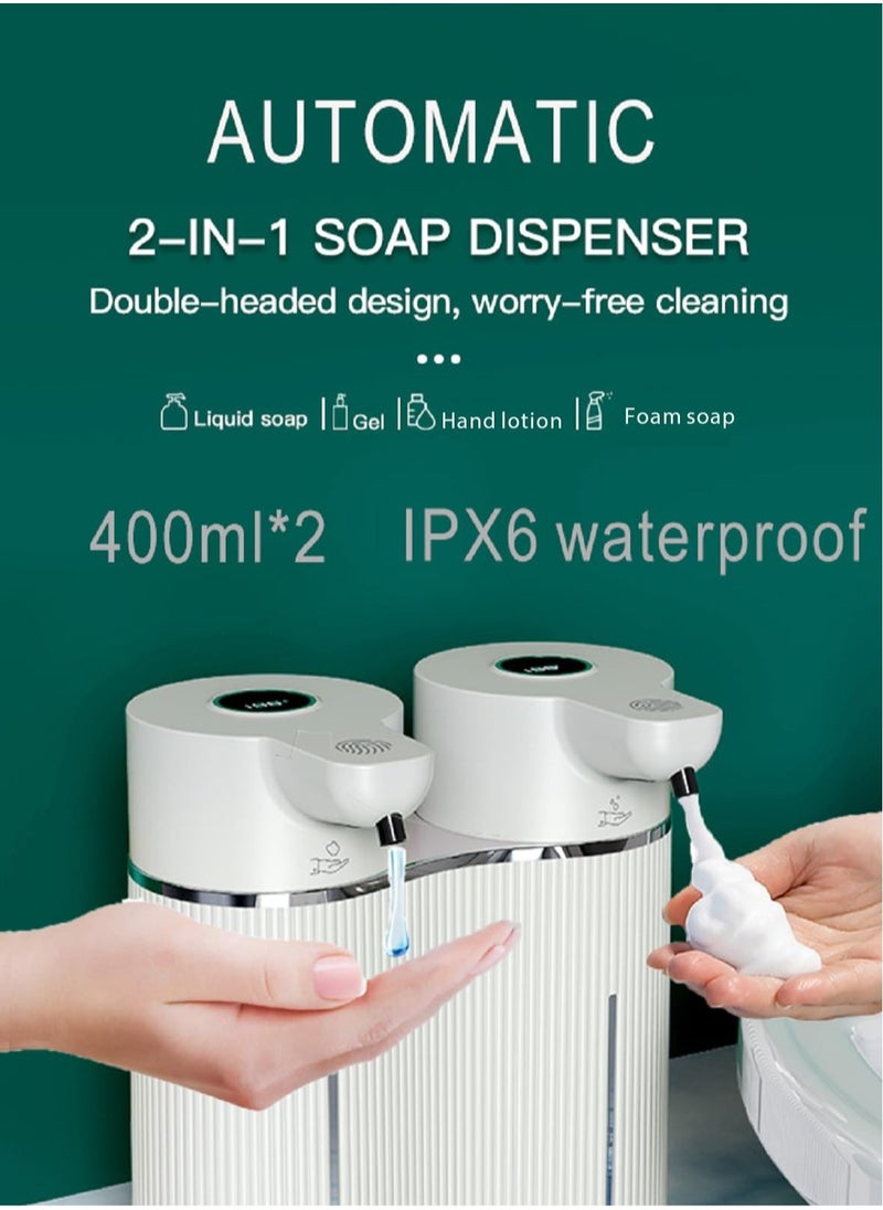 Automatic Soap Dispenser Wall Mounted, Touchless Double Head Foaming+Liquid Soap Dispenser, Rechargeable Automatic Foaming Soap Dispenser, 4 Gears Adjustable, 2x14Oz, for Commercial & Household Use