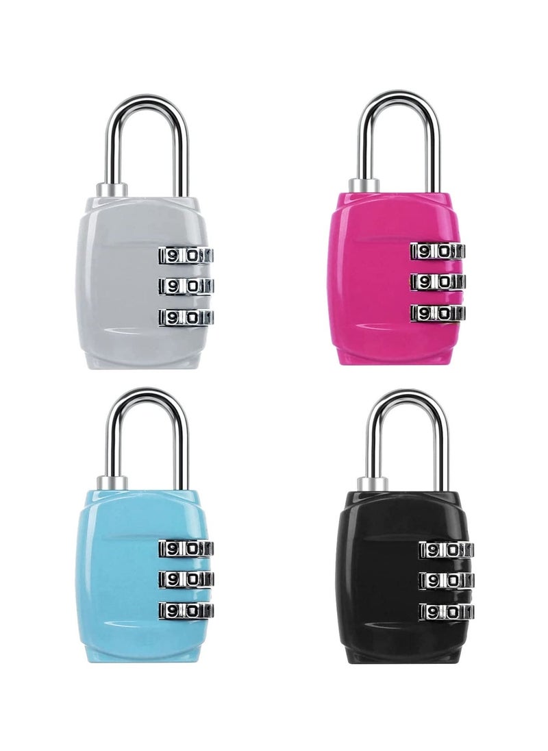 Luggage Locks Combination Padlocks, 3 Digit Combination Padlock Codes with Alloy Body Mini Small Combination Lock Trolley Luggage Padlock Gym Lockers Travel Bag Suit Case Bike Locks (4 pcs)