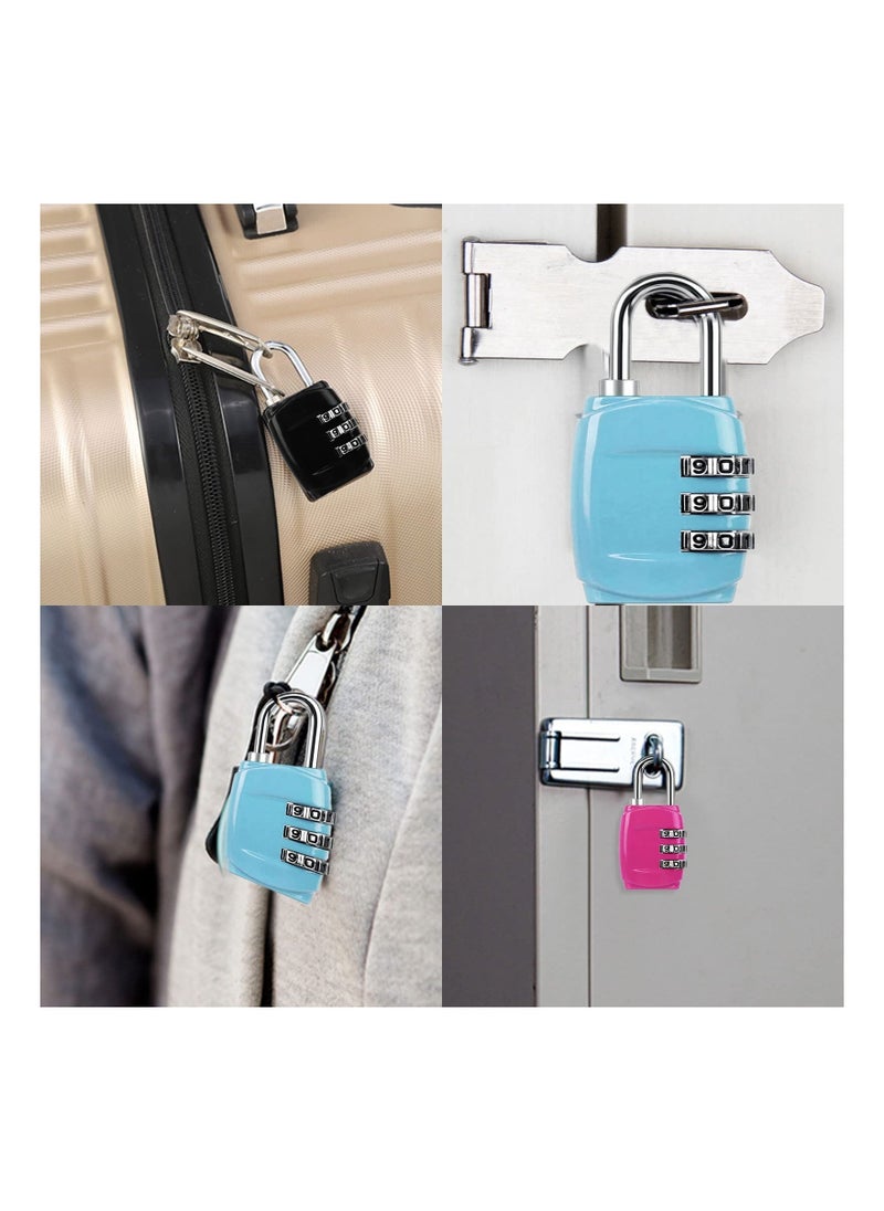 Luggage Locks Combination Padlocks, 3 Digit Combination Padlock Codes with Alloy Body Mini Small Combination Lock Trolley Luggage Padlock Gym Lockers Travel Bag Suit Case Bike Locks (4 pcs)