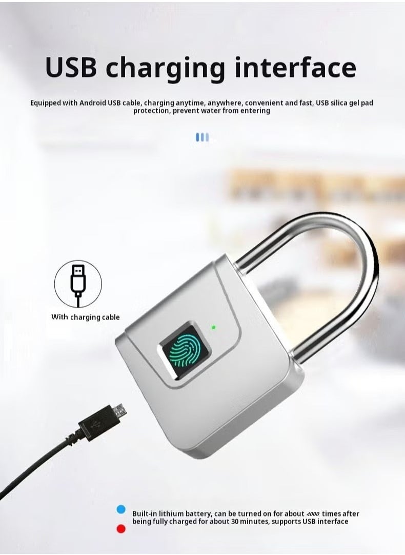 Anti-Theft Fingerprint Padlock, Smart Fingerprint Padlock Portable, Intelligent Lock, Smart Pad Waterproof Small Portable with USB Charging for Cabinet/ Luggage/ Gym/ Suitcase/ School/ Bike Black