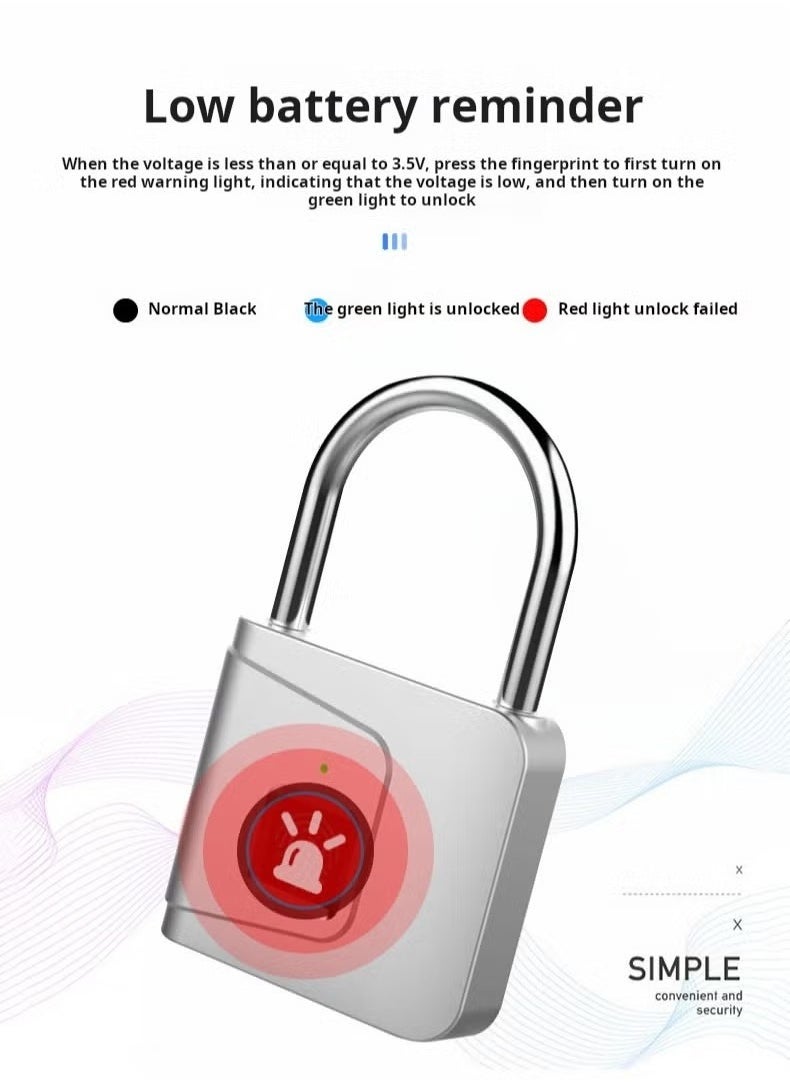 Anti-Theft Fingerprint Padlock, Smart Fingerprint Padlock Portable, Intelligent Lock, Smart Pad Waterproof Small Portable with USB Charging for Cabinet/ Luggage/ Gym/ Suitcase/ School/ Bike Black