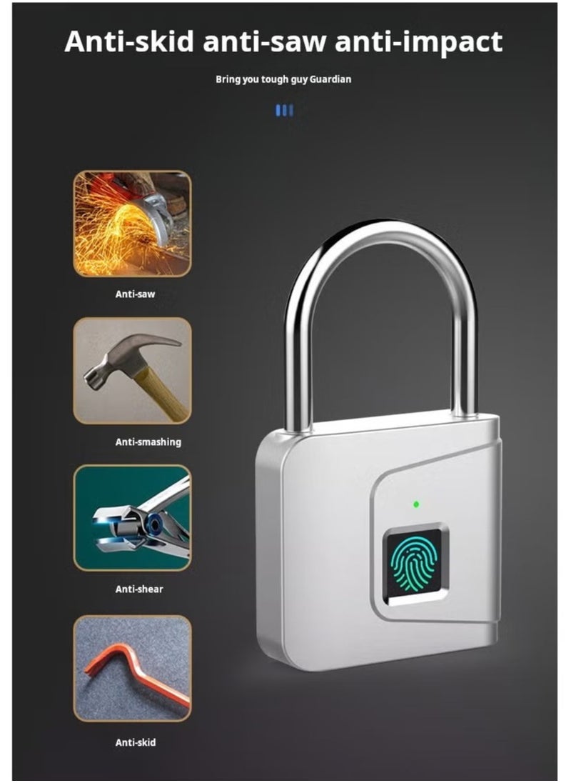 Anti-Theft Fingerprint Padlock, Smart Fingerprint Padlock Portable, Intelligent Lock, Smart Pad Waterproof Small Portable with USB Charging for Cabinet/ Luggage/ Gym/ Suitcase/ School/ Bike Black