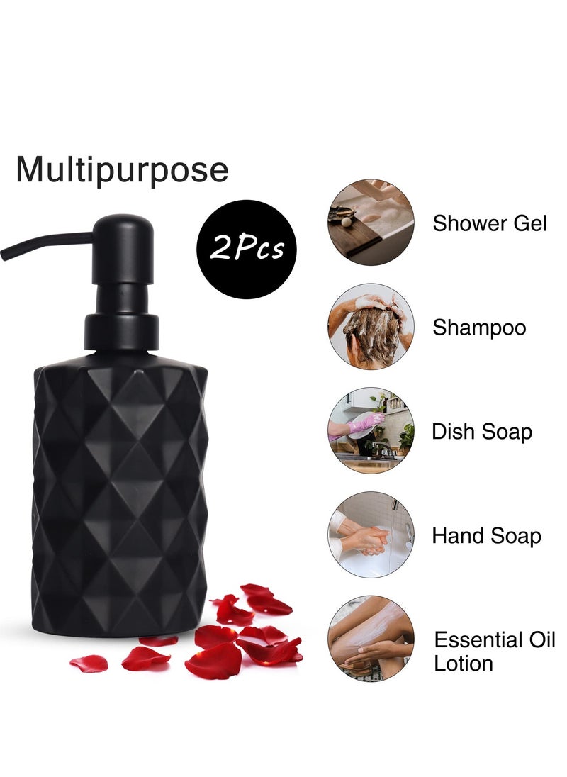 Soap Dispenser, 11oz Glass Liquid Hand Soap Dispenser Set for Bathroom and Kitchen, Hand-Pump Dispenser for Dish Soap, Lotion, Essential Oil