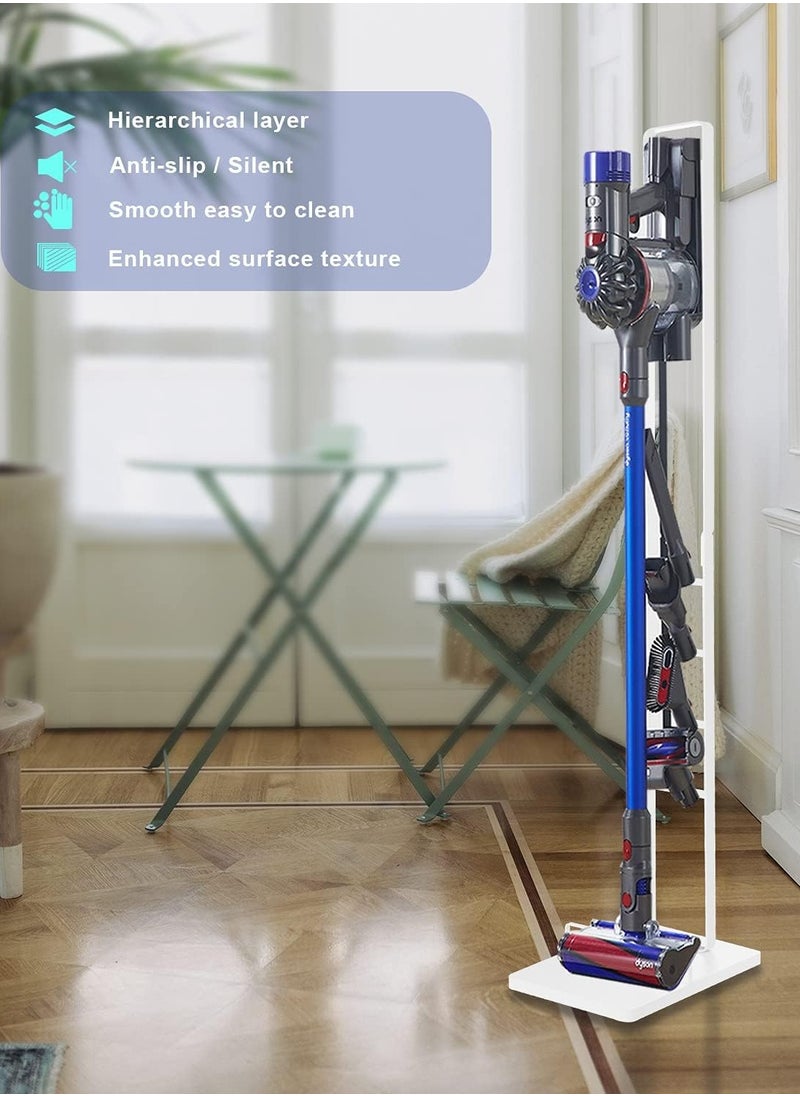 Premium Floor Docking Dyson Stand for Cordless Vacuum Cleaners with Wheels, Compatible with Dyson V15 V11 V10 V8 V7 V6 Dreame T30 T20 V12 V11 V10, No Wall Drilling, Durable Metal Holder in Sleek White