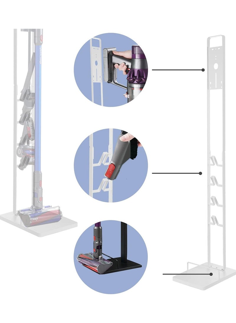 Premium Floor Docking Dyson Stand for Cordless Vacuum Cleaners with Wheels, Compatible with Dyson V15 V11 V10 V8 V7 V6 Dreame T30 T20 V12 V11 V10, No Wall Drilling, Durable Metal Holder in Sleek White